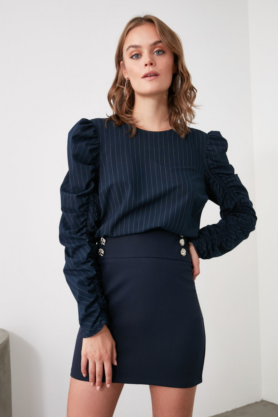 Trendyol Navy Button Detailed Skirt