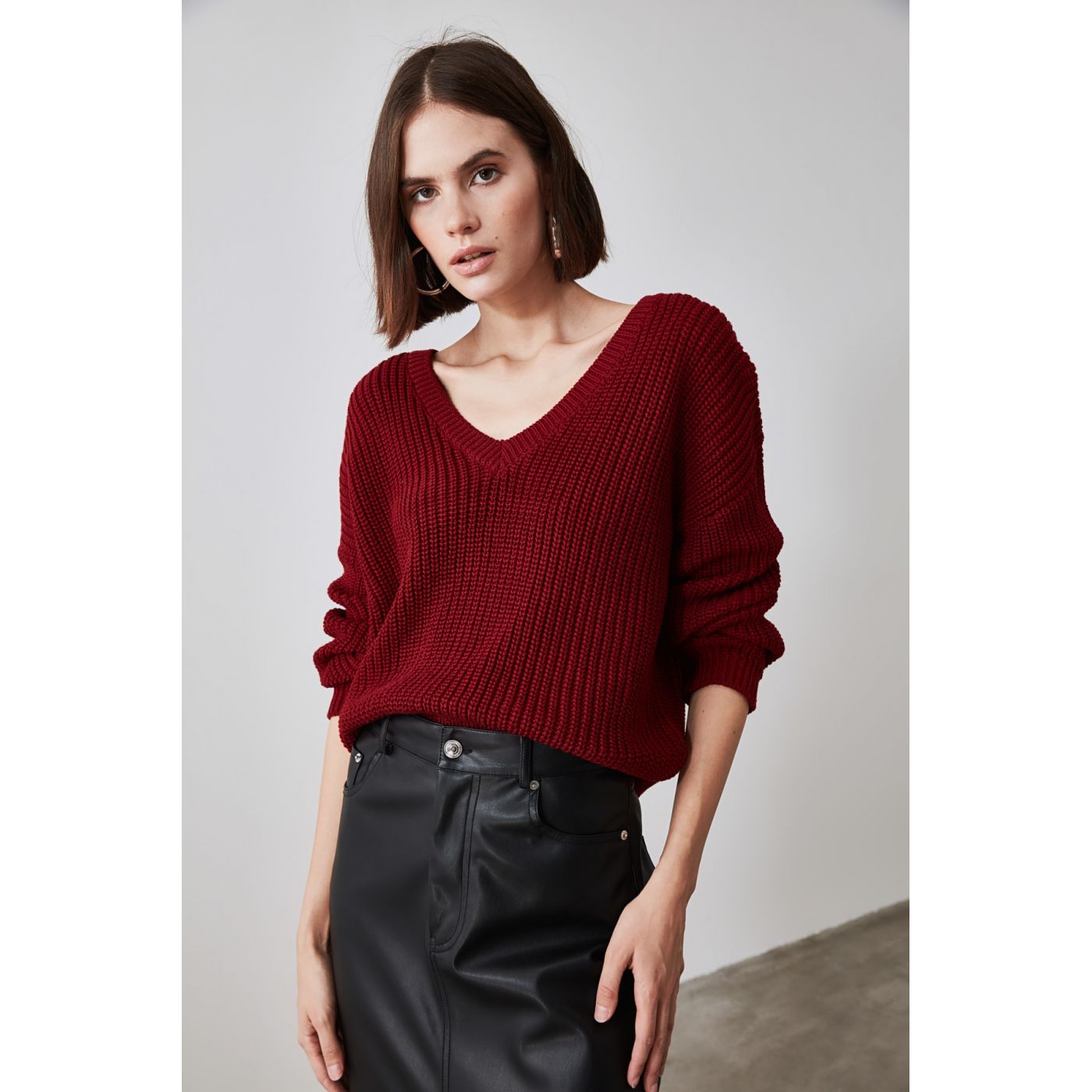 Trendyol Knitwear Sweater with Burgundy Tying Detail