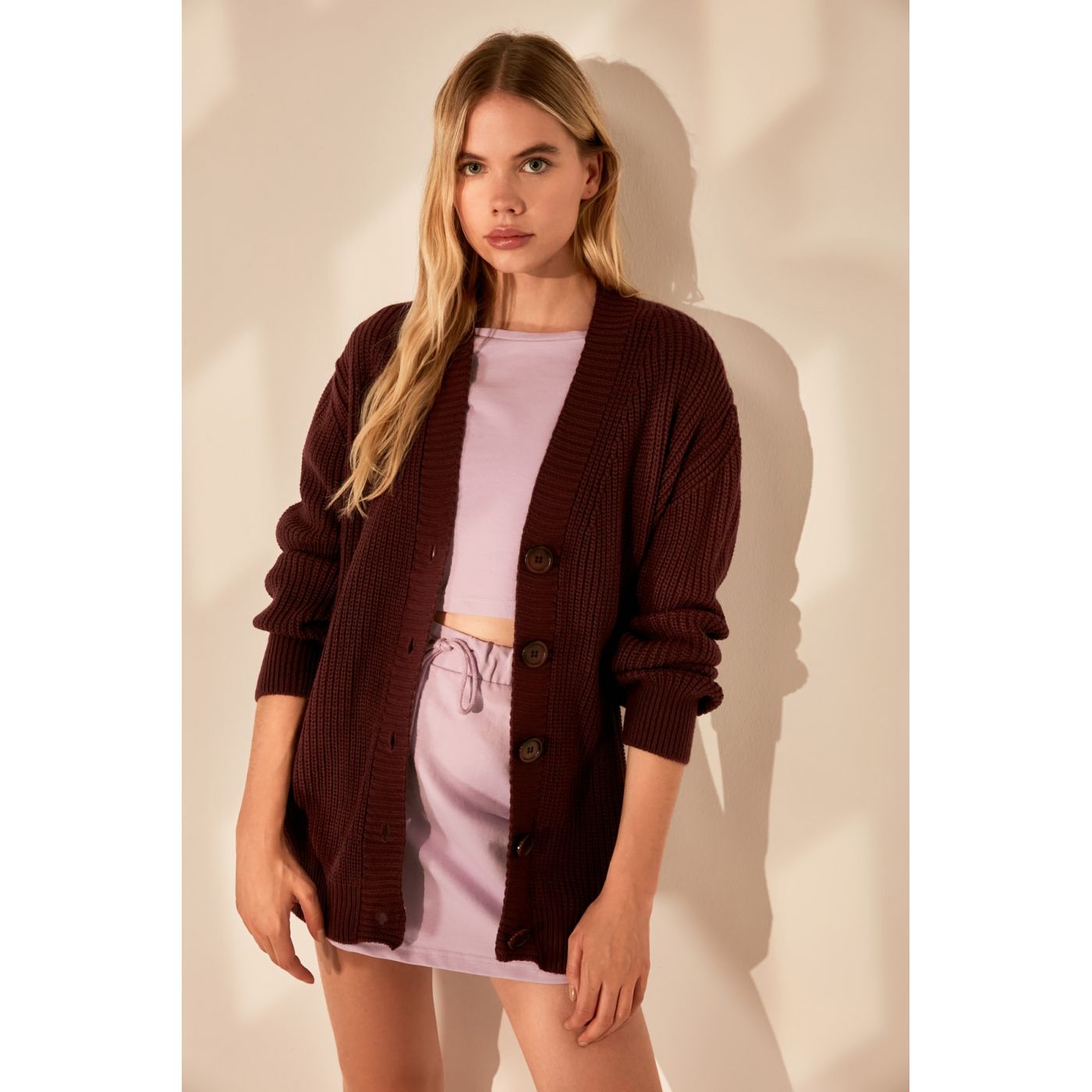 Trendyol Elderberry Button KnitWear Cardigan