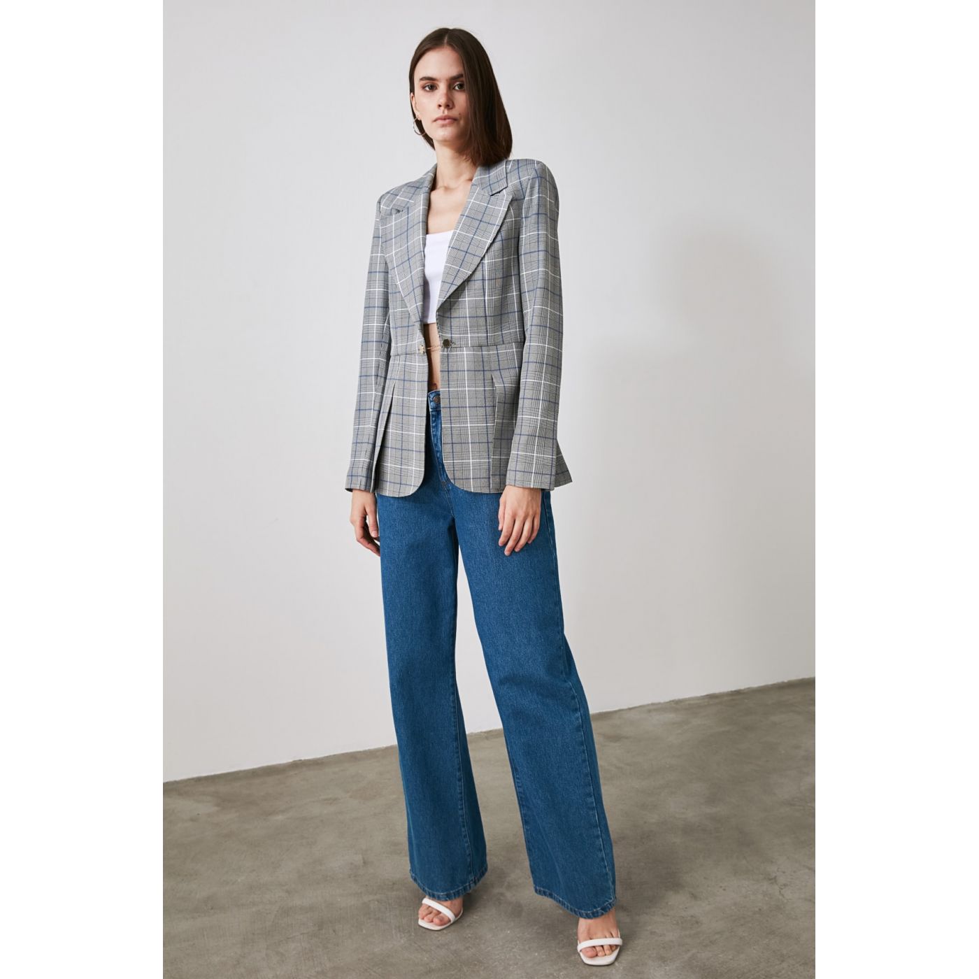 Trendyol Grey Button Jacket