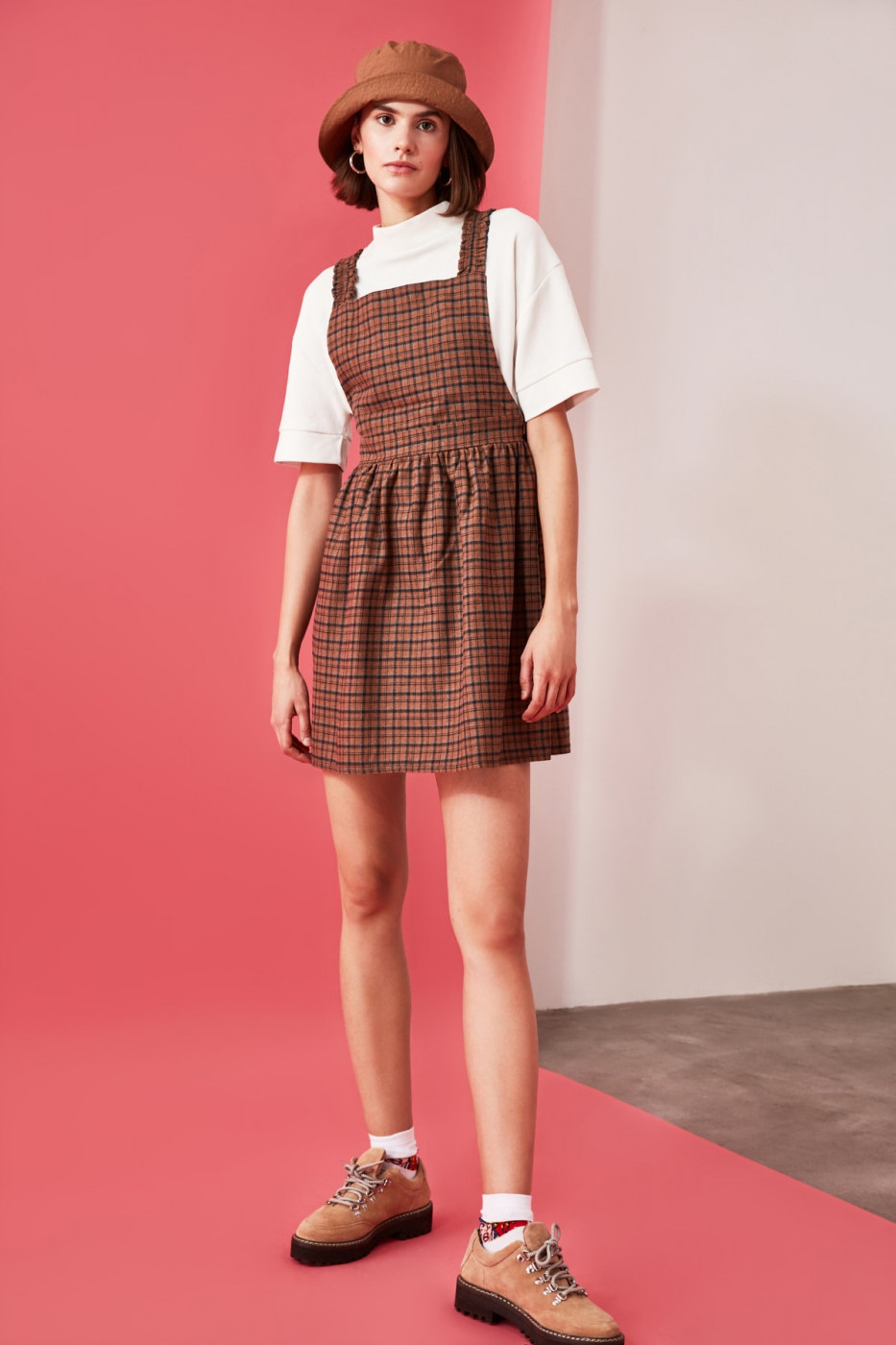 Trendyol Camel Plaid Jile Dress