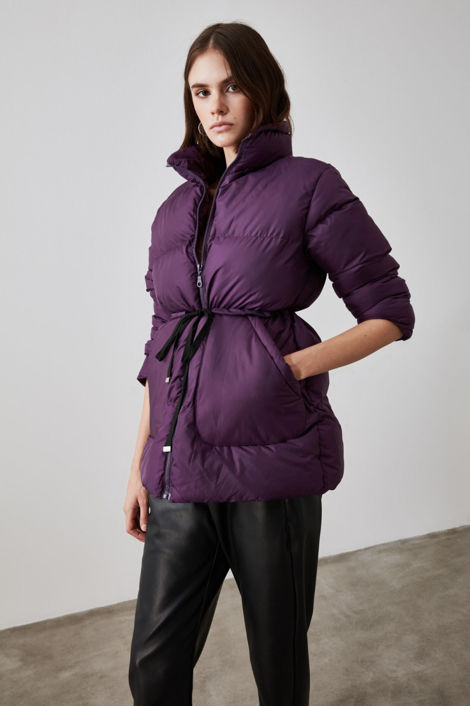 Trendyol Purple Pocket Detailed Waist Smuzge Inflatable Coat