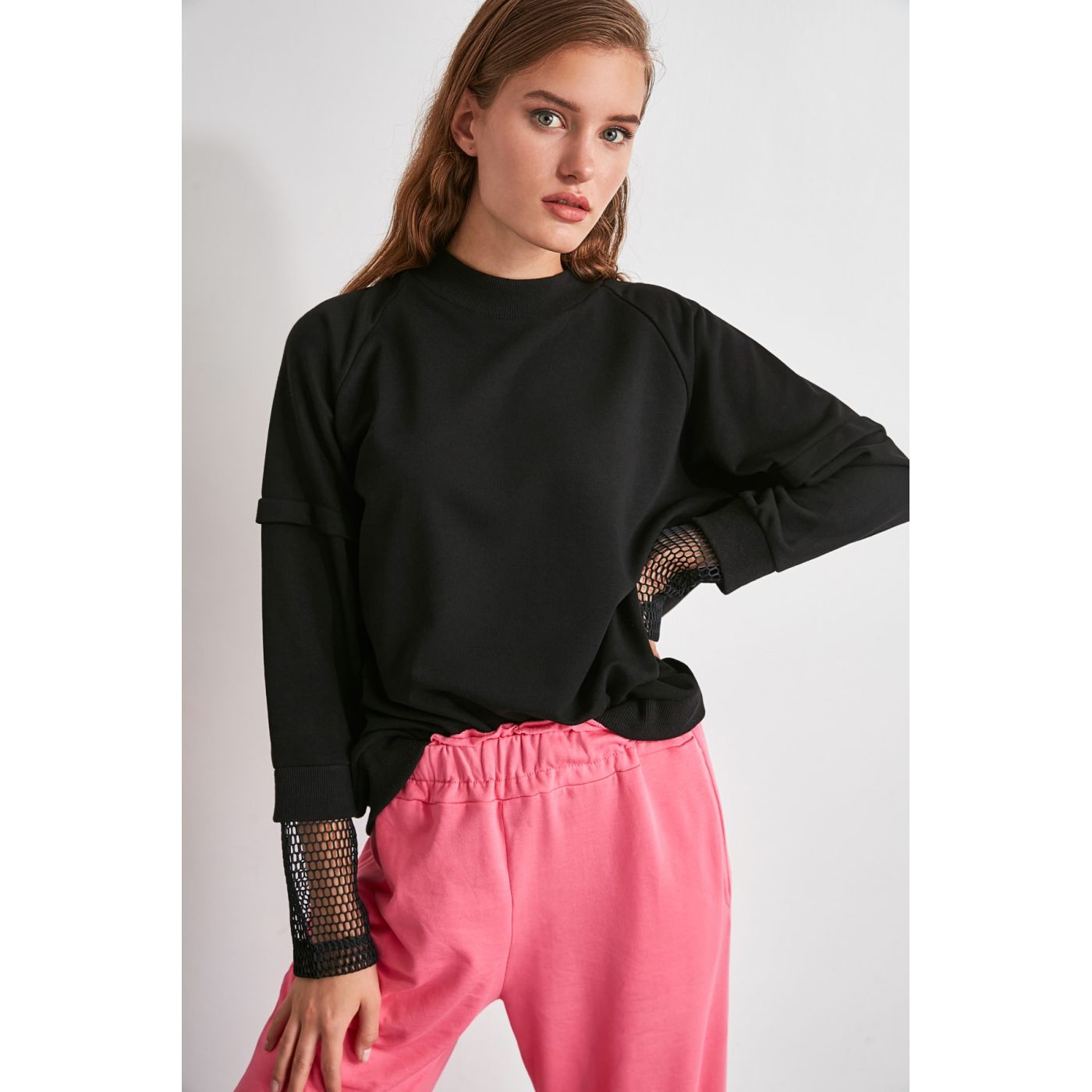 Trendyol Black File Detailed Basic Knitted Sweatshirt