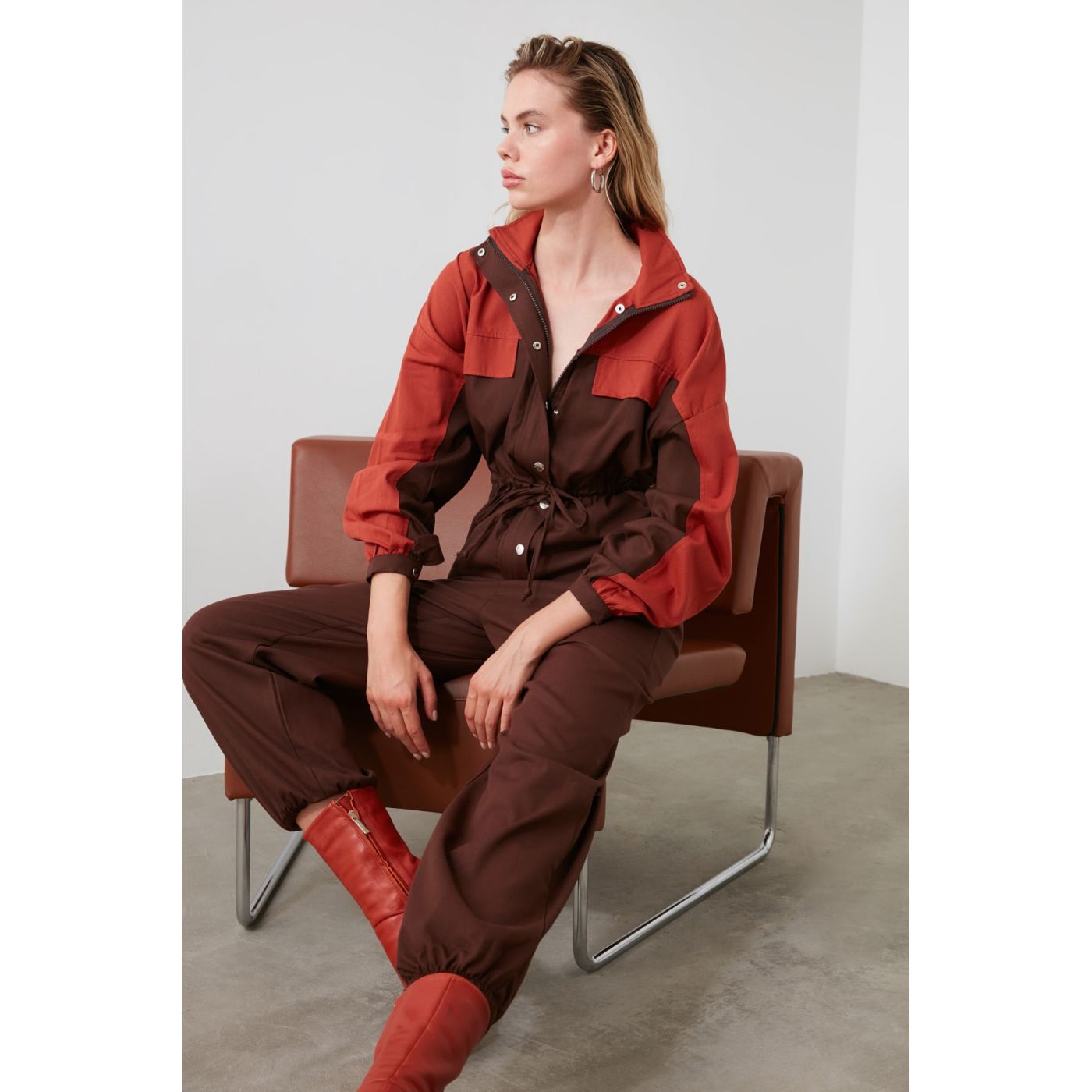 Trendyol Brown Fastening Detailed Jumpsuit