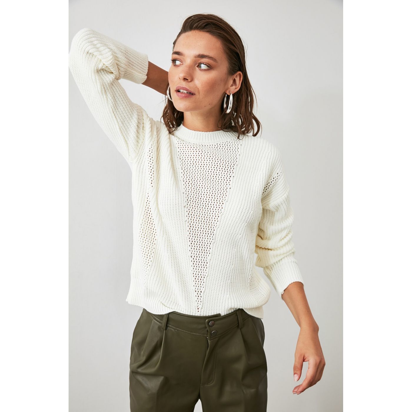 Trendyol Ekru Ajurk Sweater