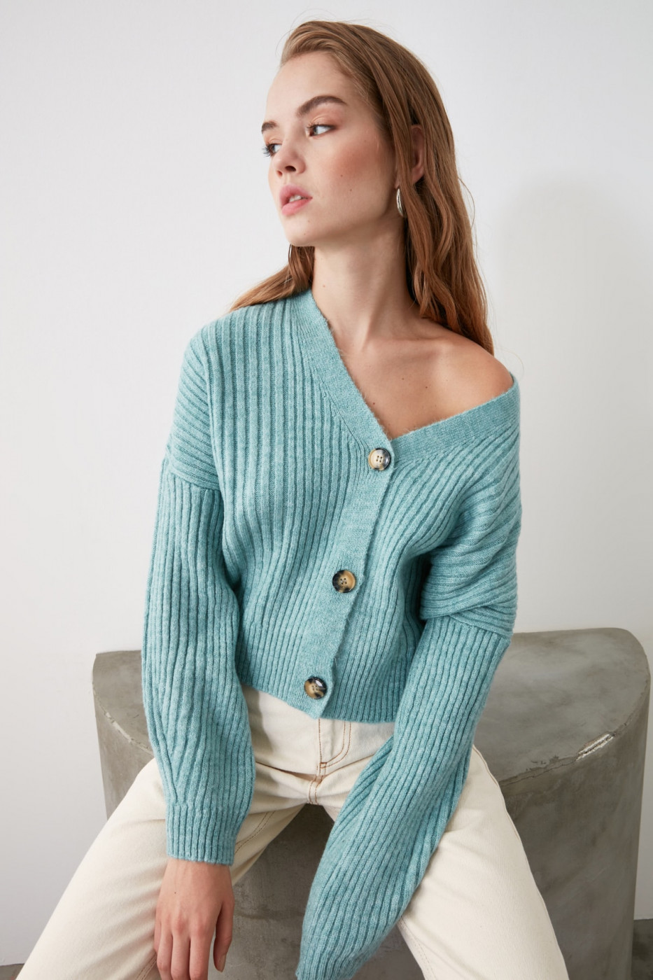 Trendyol Mint Wicker Knitwear Cardigan