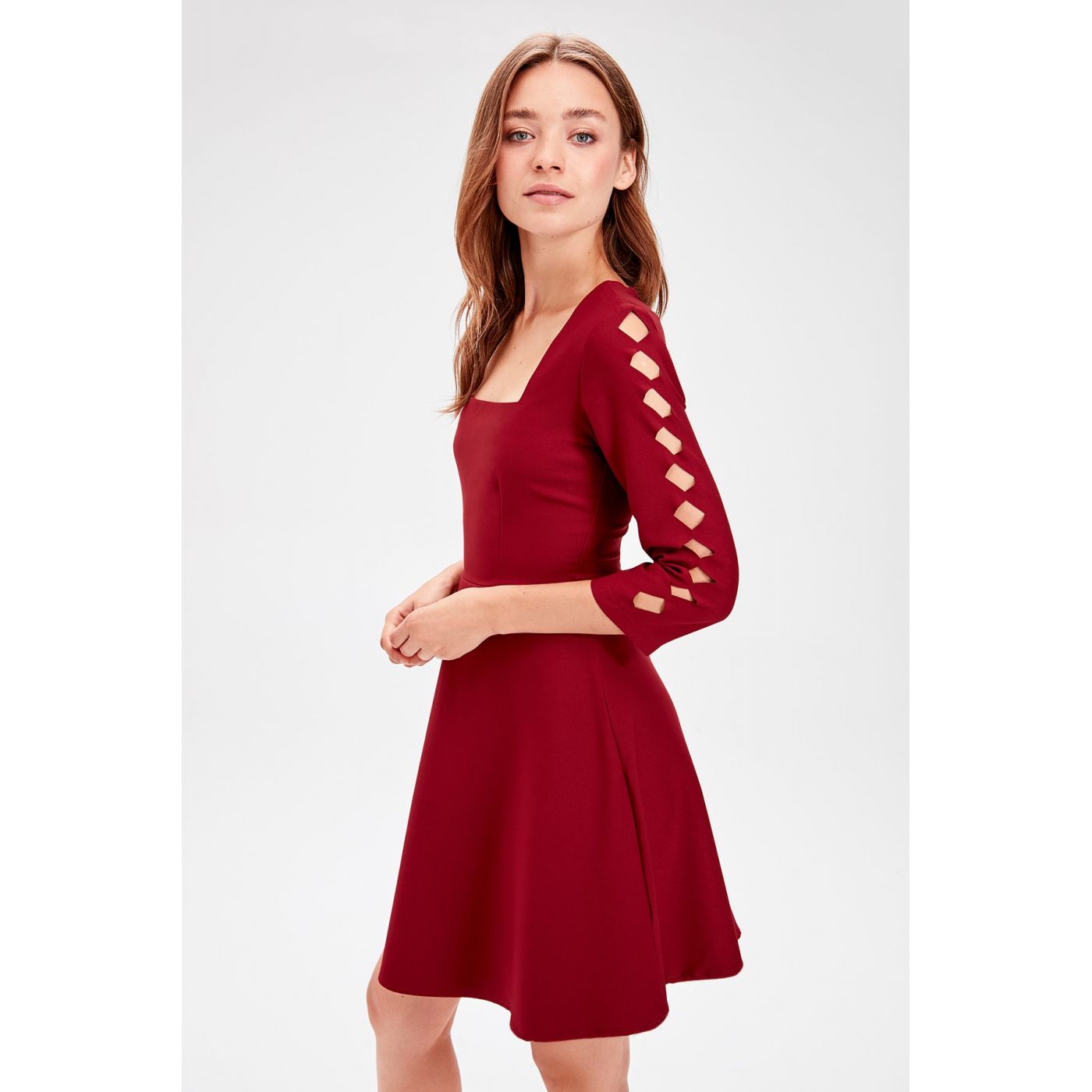 Trendyol Burgundy Sleeve Detailed Dress
