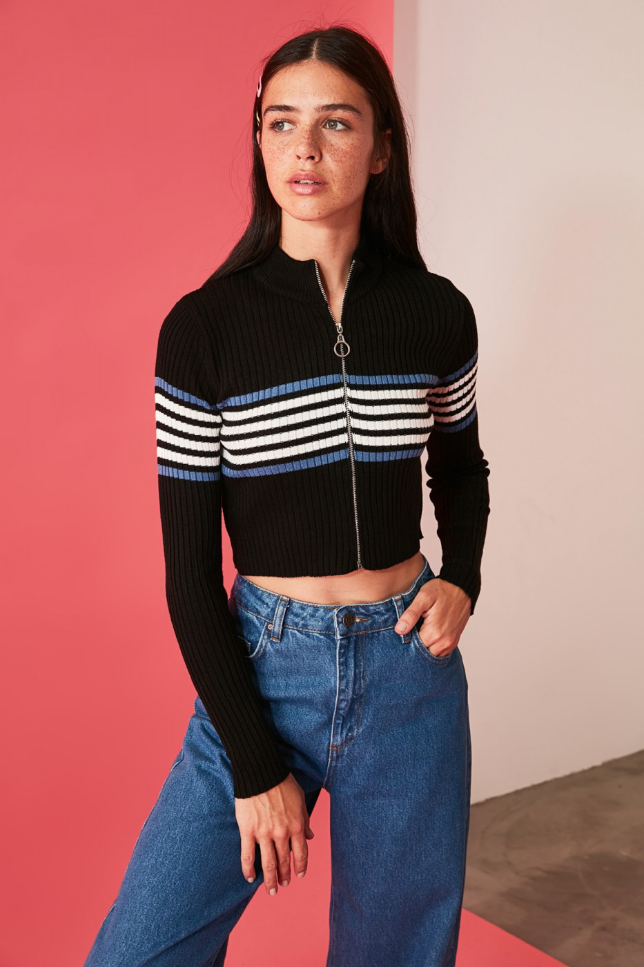 Trendyol Black Zip Knitwear Cardigan