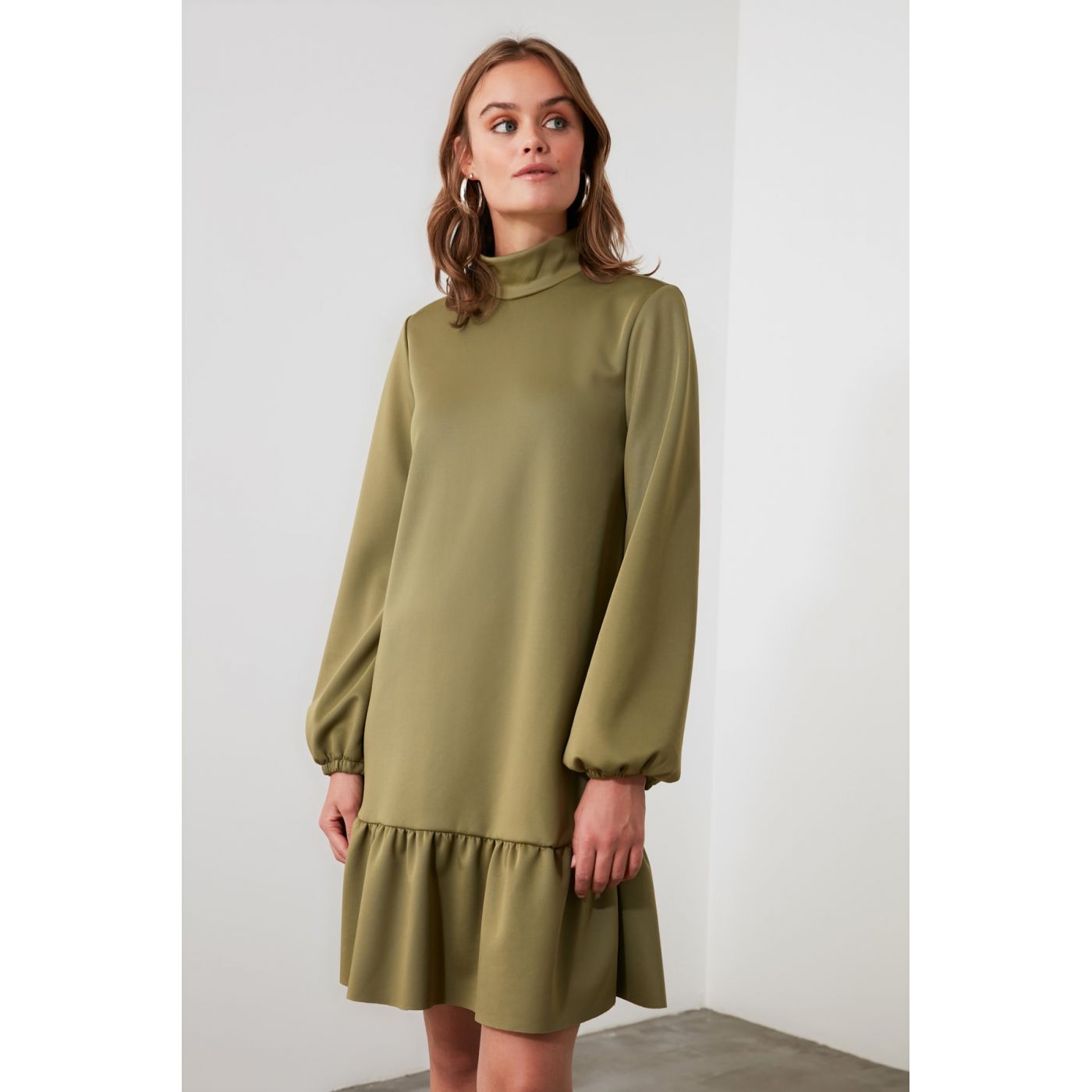 Trendyol Khadi Sheer Neckline Knitted Dress