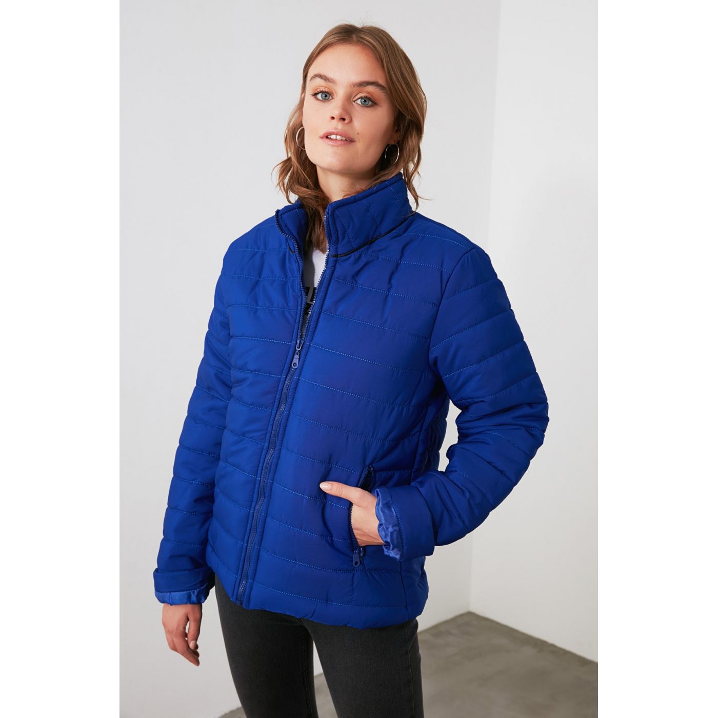 Trendyol Navy Blue Biye Detailed Inflatable Coat