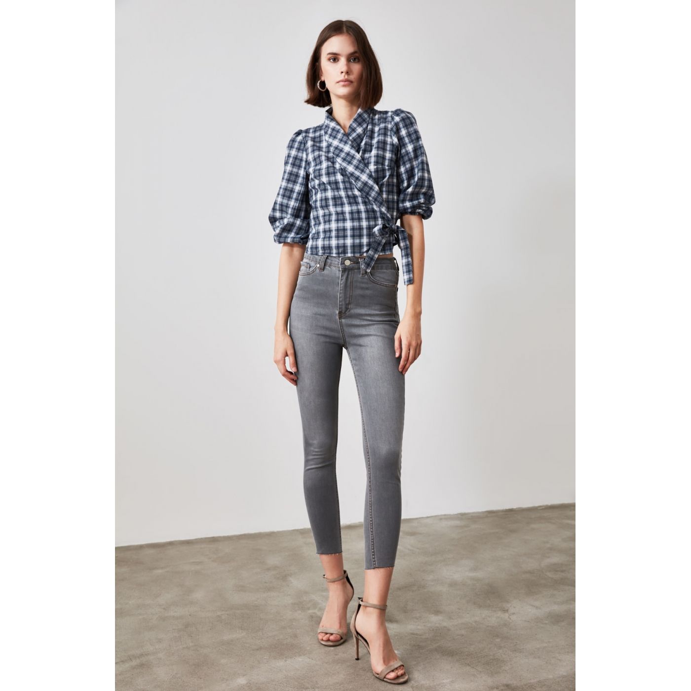 Trendyol Grey High Waist Skinny Jeans