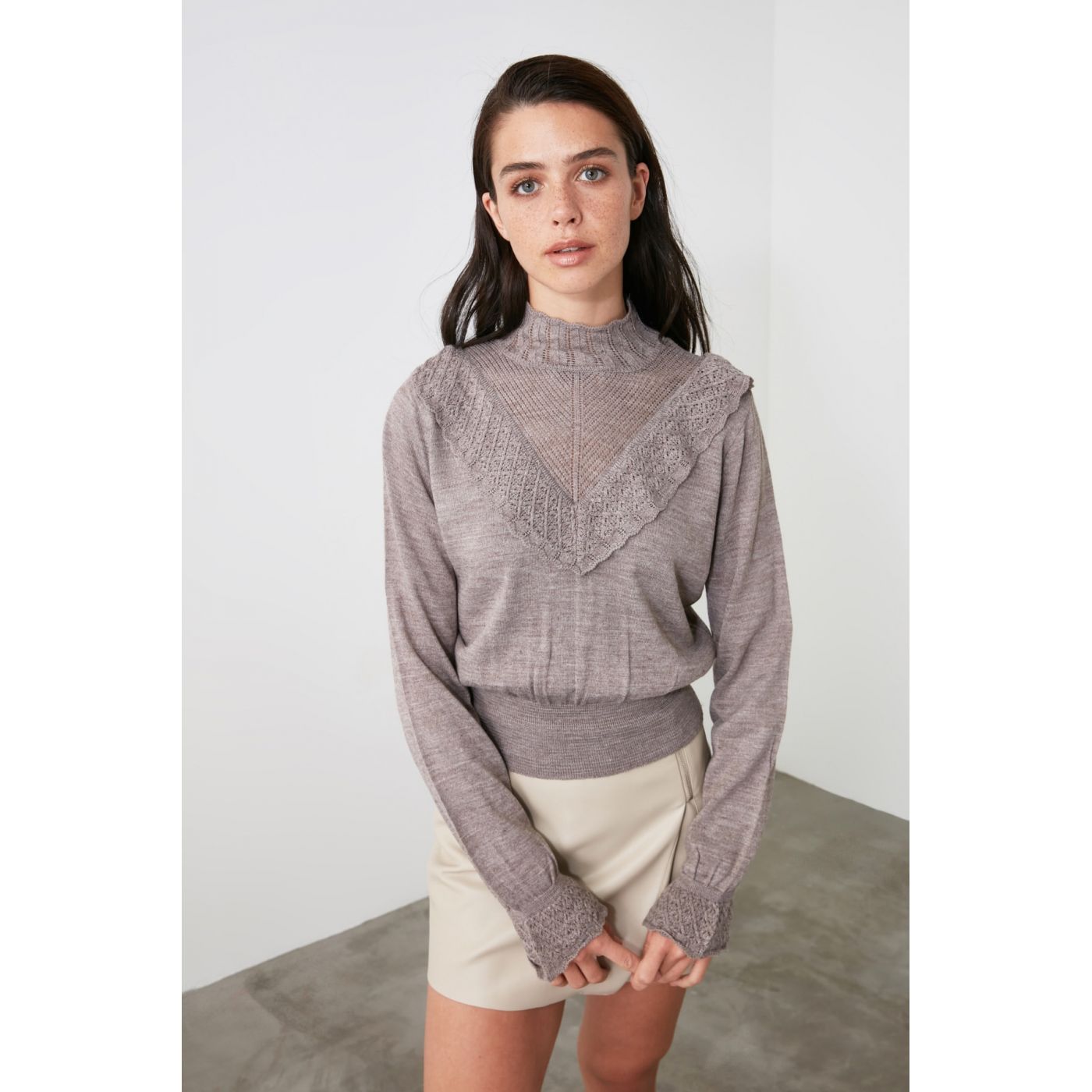 Trendyol Mink Collar Detailed Knitwear Sweater