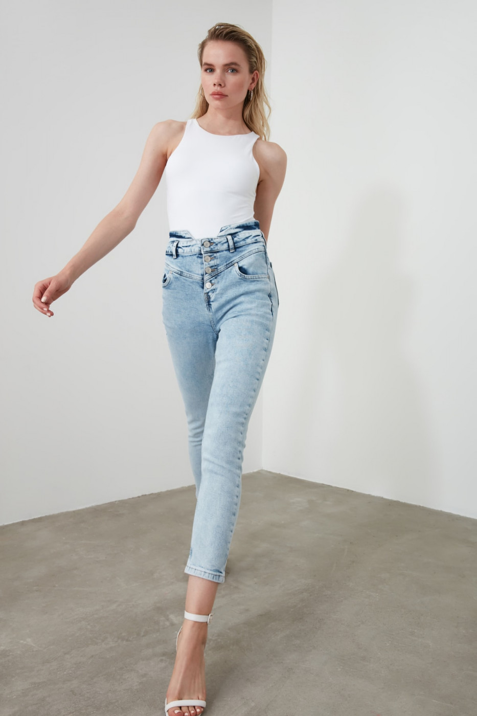 Trendyol Blue Waist Detailed Super High Waist Skinny Jeans
