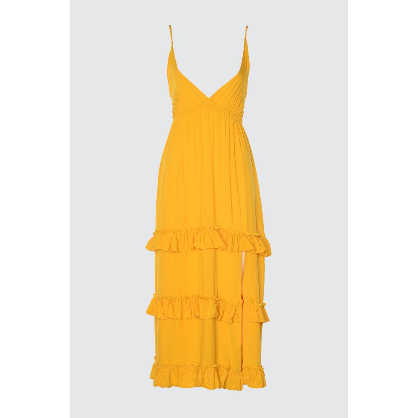 Trendyol Mustard Frill Detailed Knitted Beach Dress
