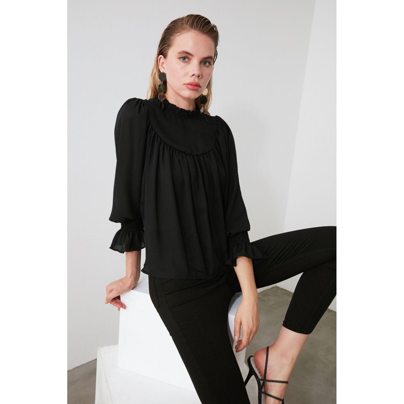 Trendyol Black Ruffle Detailed Blouse