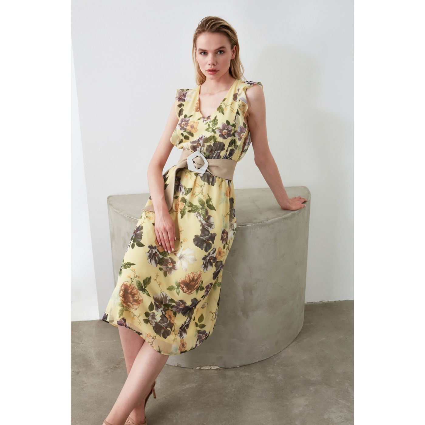Trendyol Yellow Floral Patterned Dress