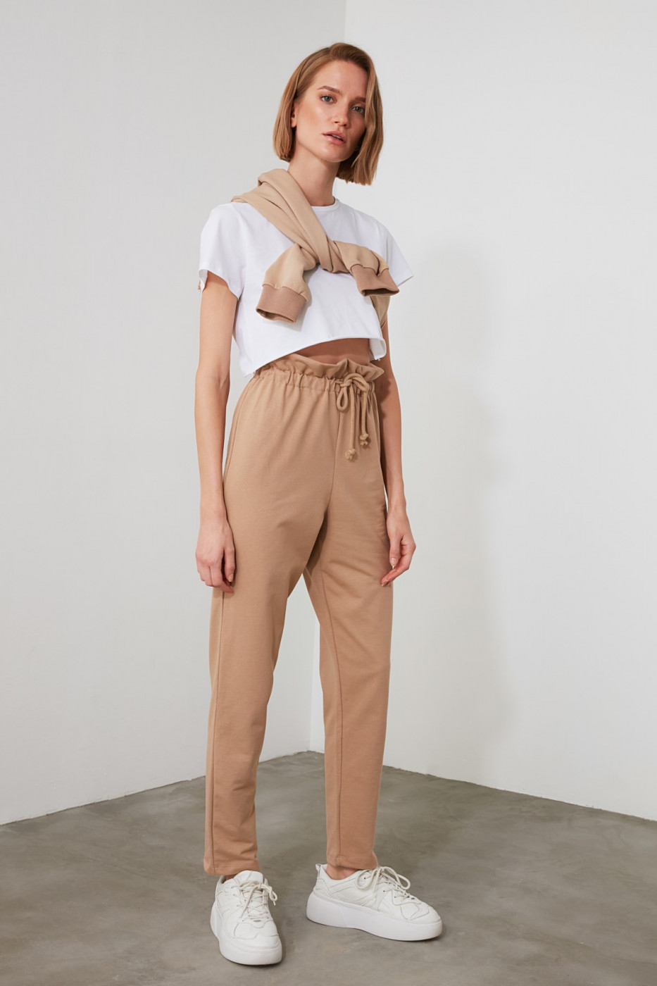 Trendyol Camel Paperbag Knitted Tracksuit bottom