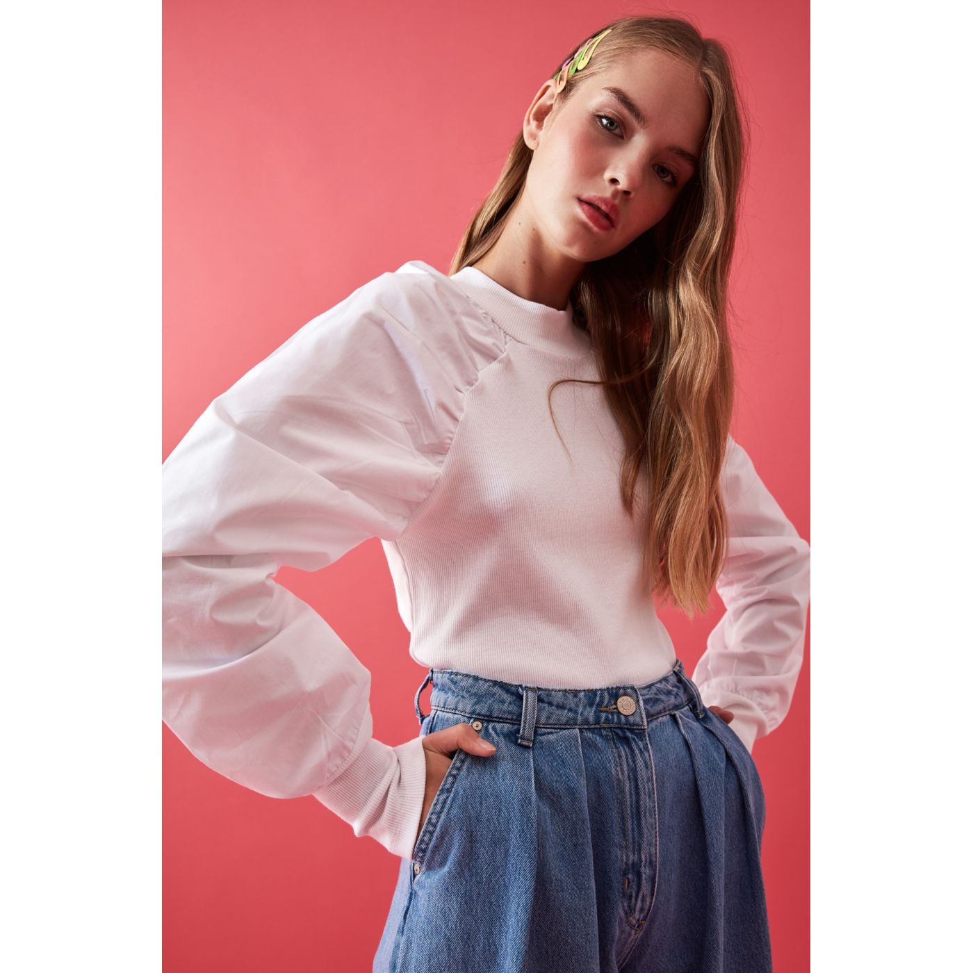 Trendyol White Poplin Detailed Fitilli Knitted Blouse