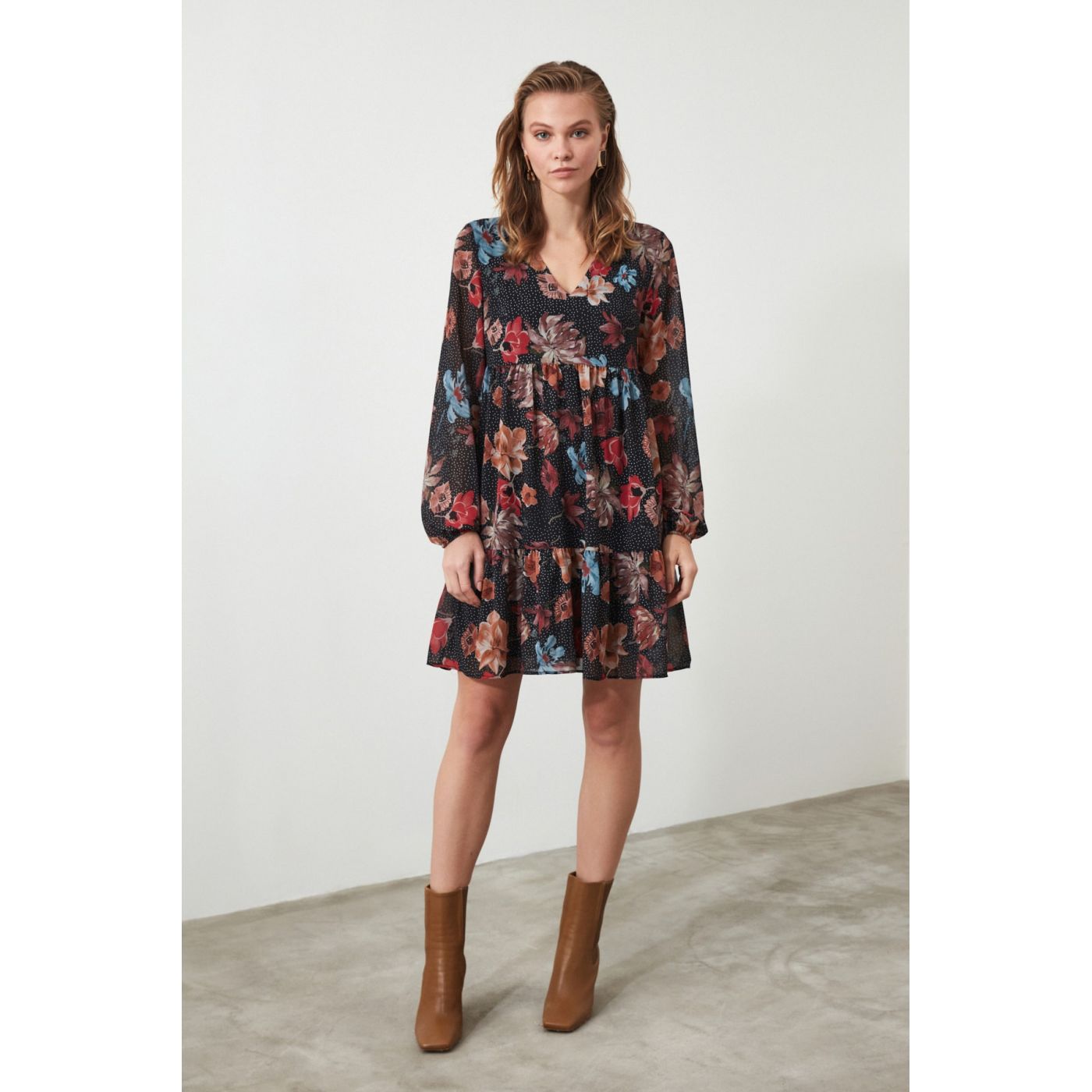 Trendyol Black Wide Cut Patterned Dress