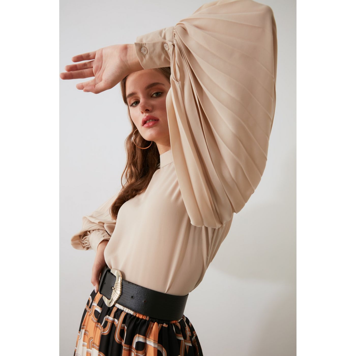Trendyol Stone Upright Collar Blouse