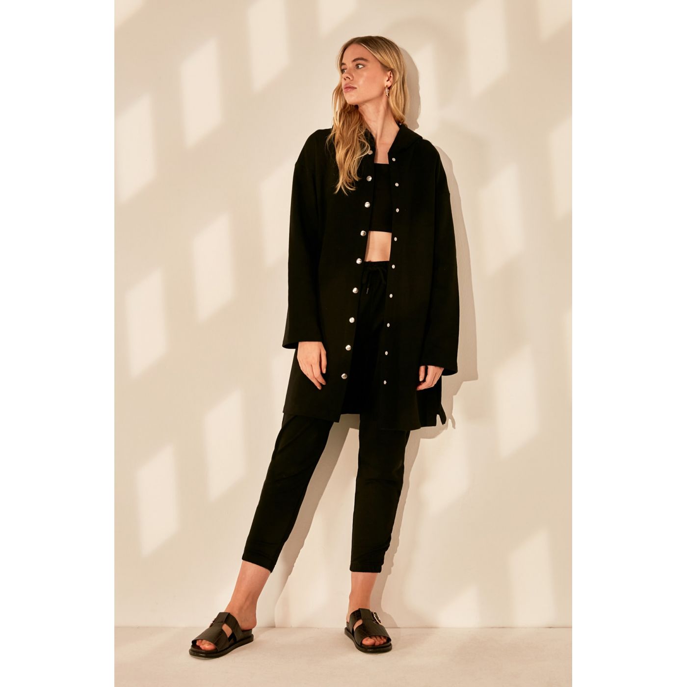 Trendyol Black Hooded Knitted Jacket Dress
