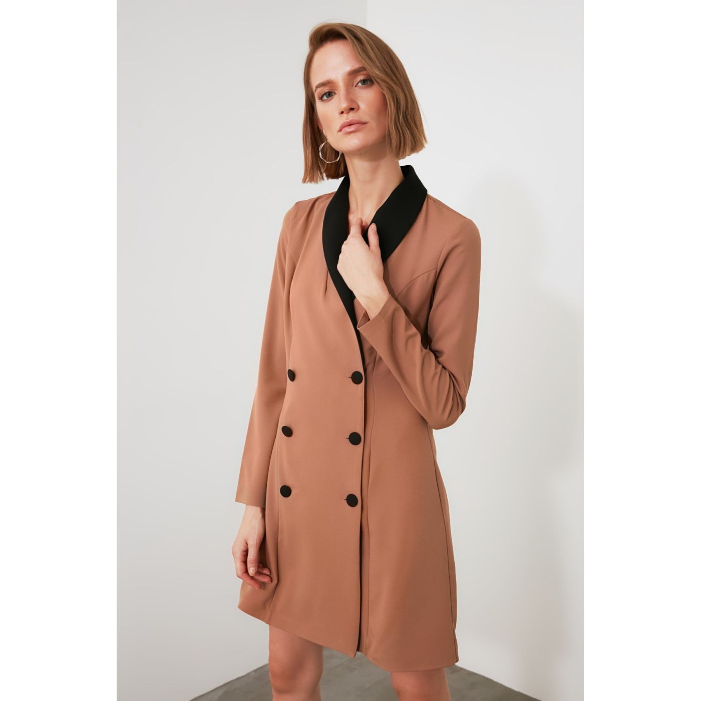 Trendyol Camel Collar Detailed Jacket Dress