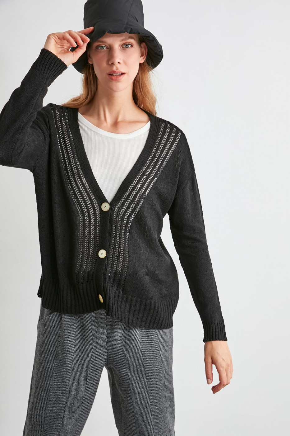 Trendyol Black Ajur Detailed Knitwear Cardigan