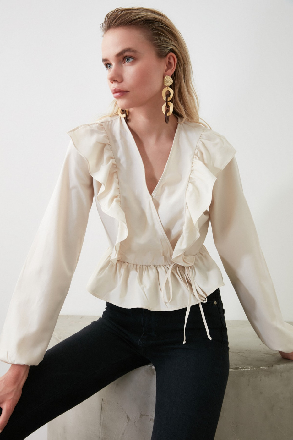 Trendyol Beige Frilled Blouse