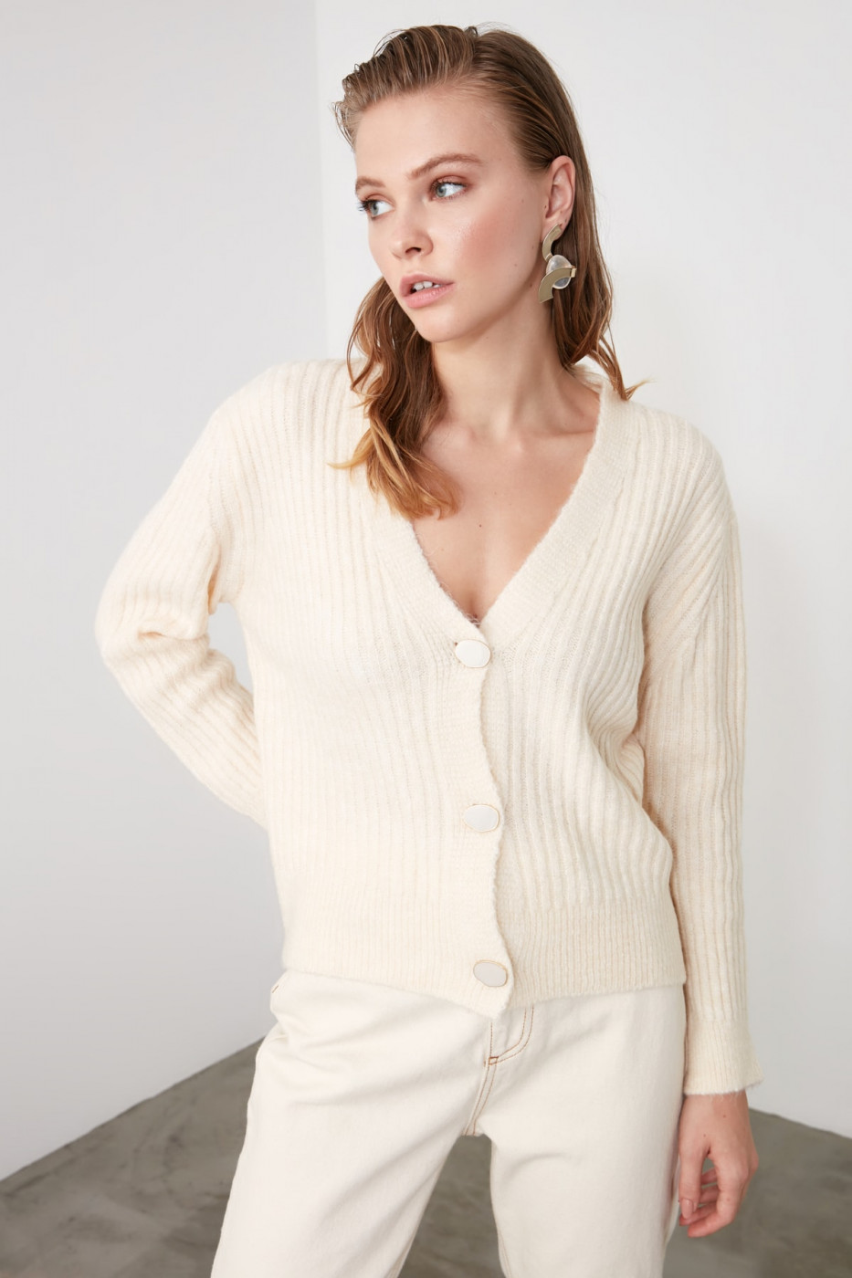 Trendyol Ekru Knit Cardigan