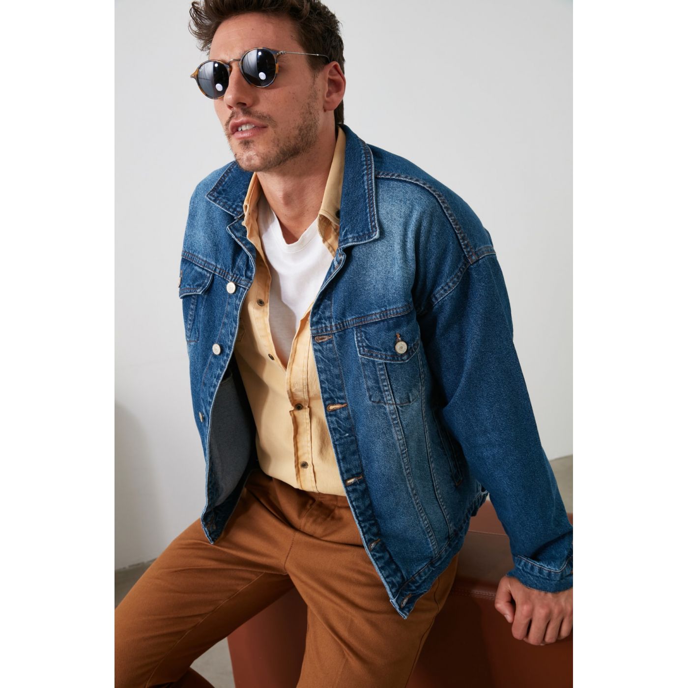Trendyol Indigo GRJ Denim Men's Oversize Denim Trucker Jacket