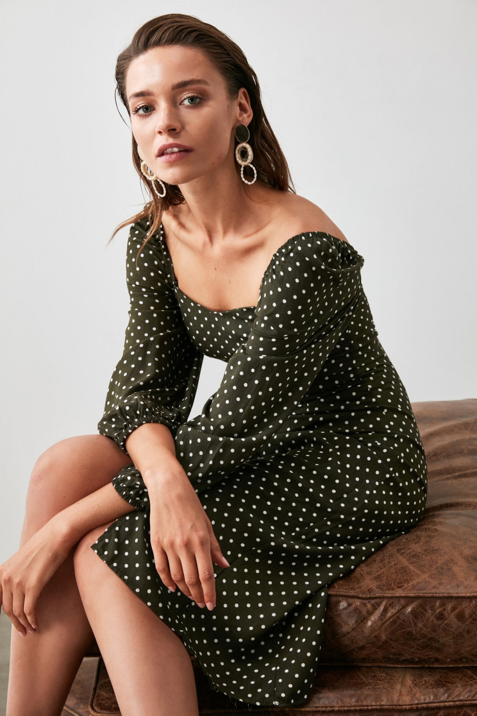 Trendyol Khaki Polka Dome Dress