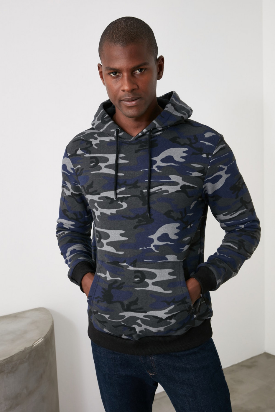 Trendyol Anthracite Men's Printed Camouflage Sweatshirt