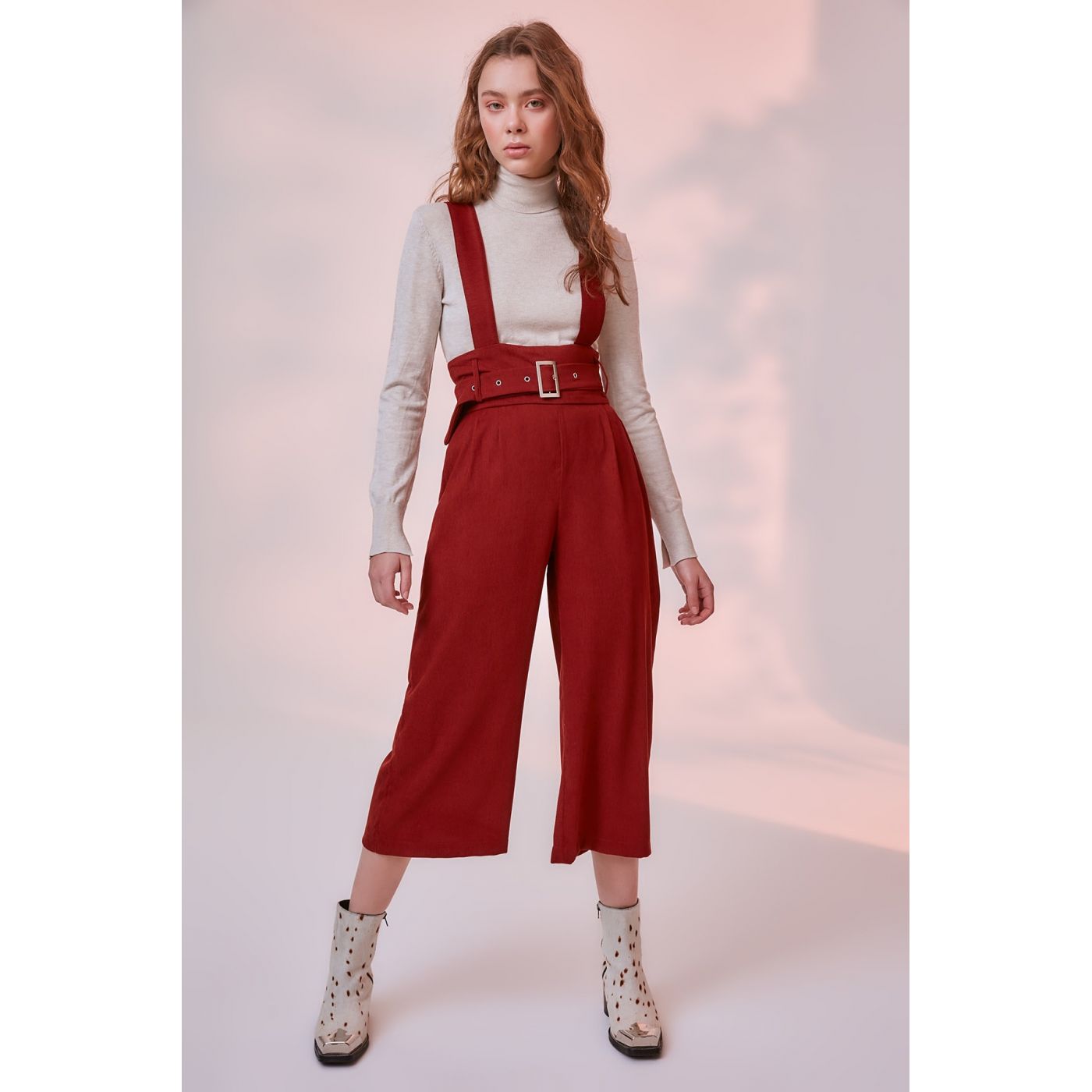 Trendyol Tile Belt Slim Fitilli Velvet Jumpsuit