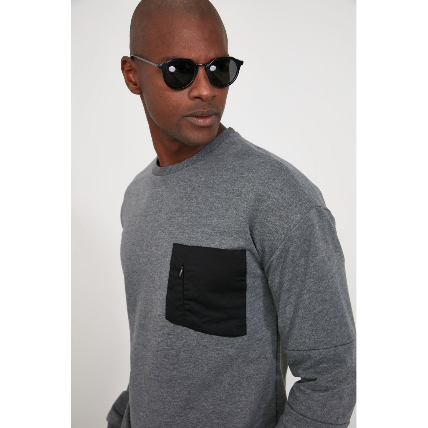 Trendyol Anthracite Men's Bicycle Collar Pocket Detailed Sweatshirt