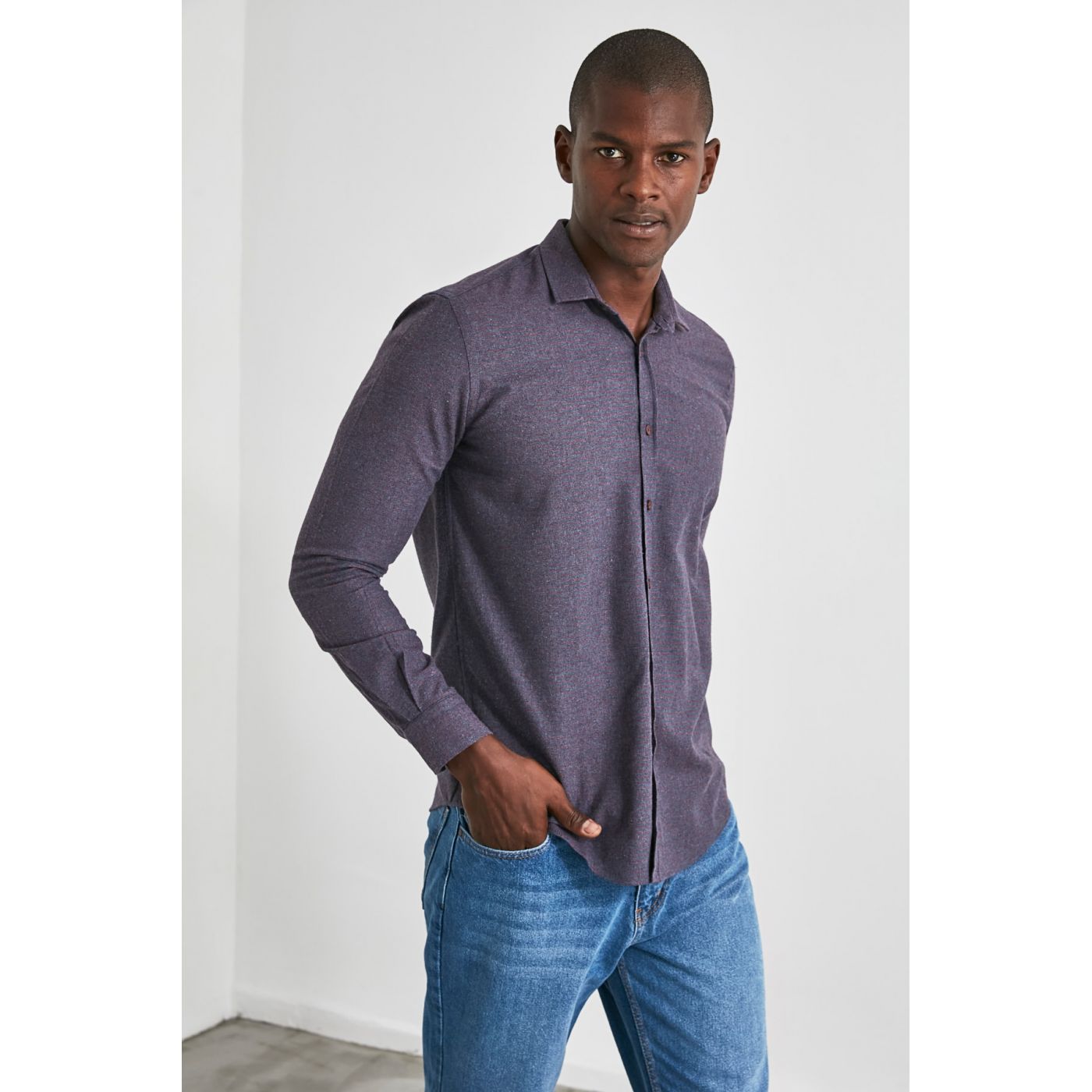 Trendyol Burgundy Men's Longiteen Striped Pocketless Regular Shirt