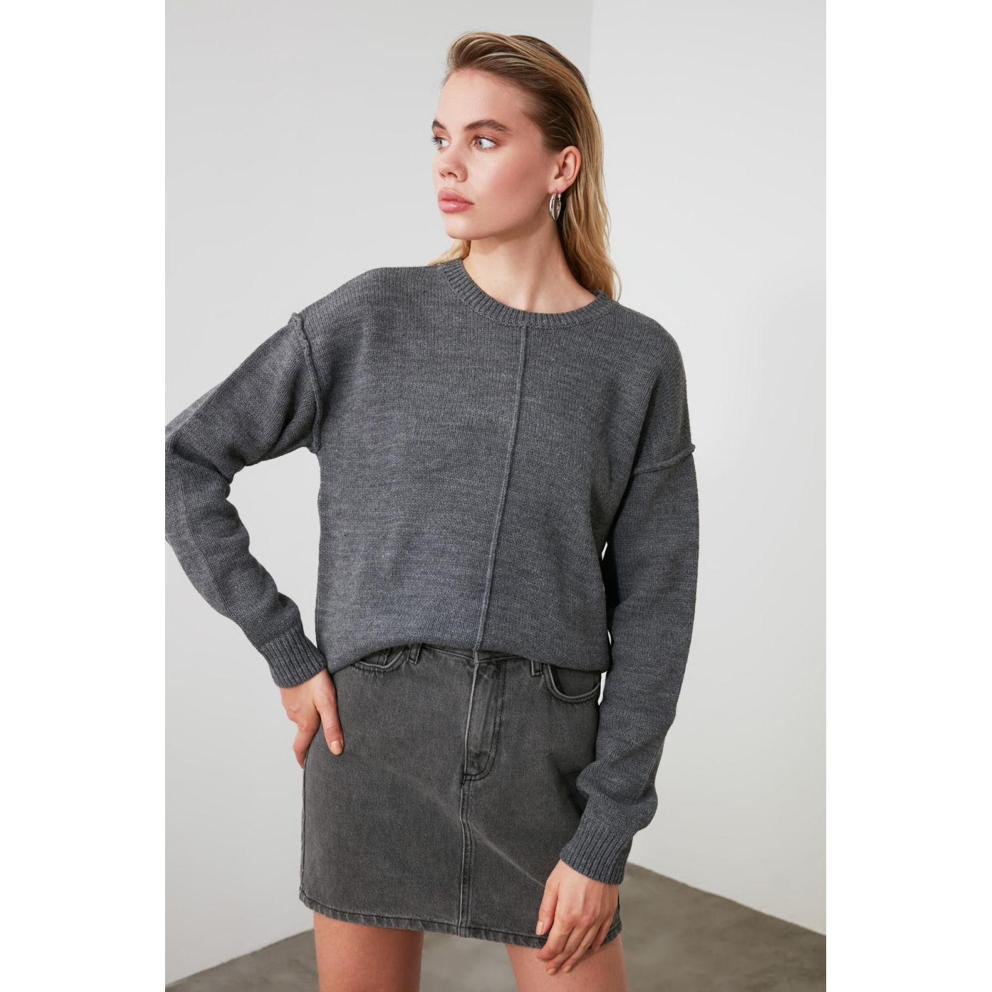 Trendyol Anthracite Bicycle Collar Knit Sweater