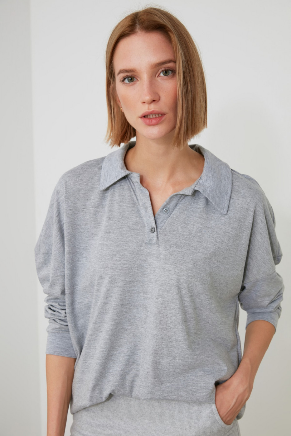 Trendyol Grey Collar Detailed Knitted Blouse