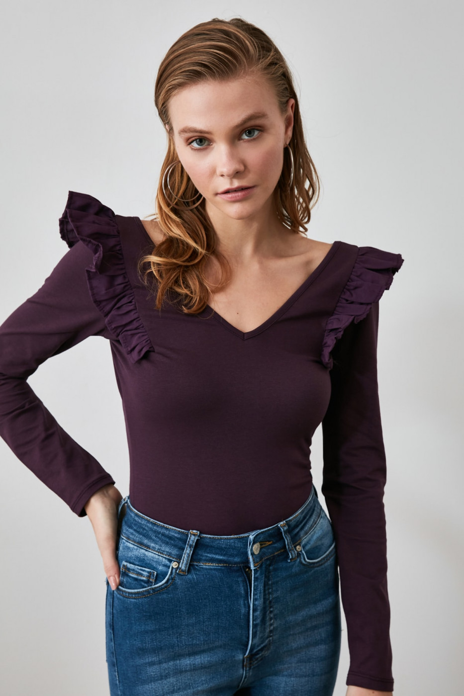 Trendyol Purple Frilly Stud Knitted Body