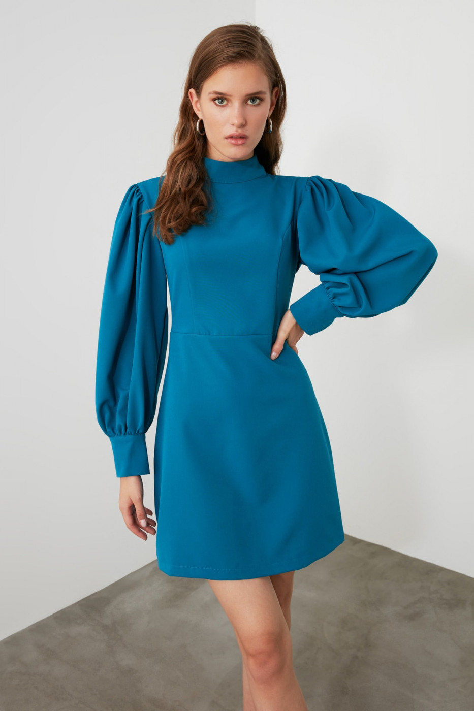 Trendyol Oil Upright Collar Sleeve Detailed Dress