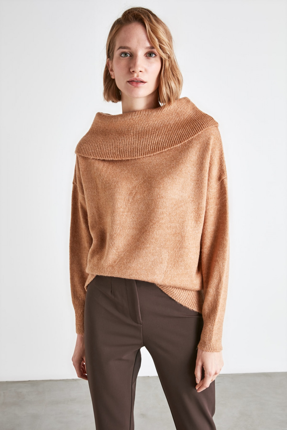 Trendyol Camel Carmen Collar Knitwear Sweater