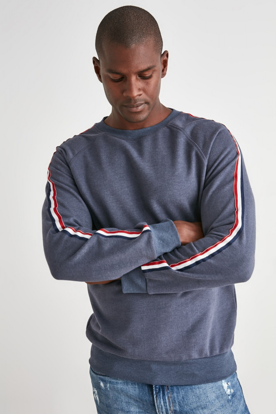 Trendyol Indigo Men's Long Sleeve Bicycle Collar Ribbon Sweatshirt