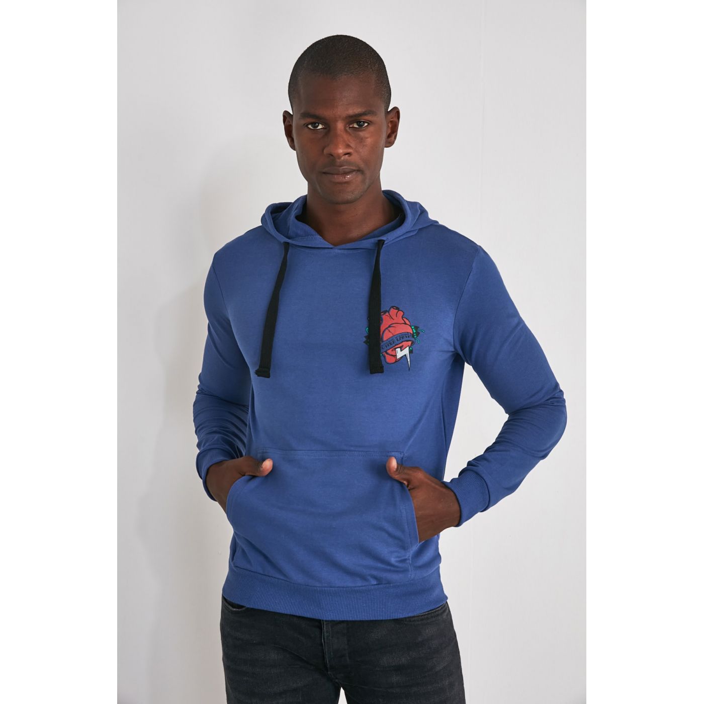 Trendyol Indigo Men's Printed Hooded Sweatshirt