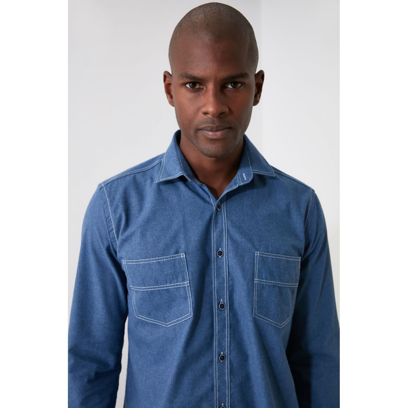 Trendyol Blue Men's Slim Fit Shirt with 2 Pockets