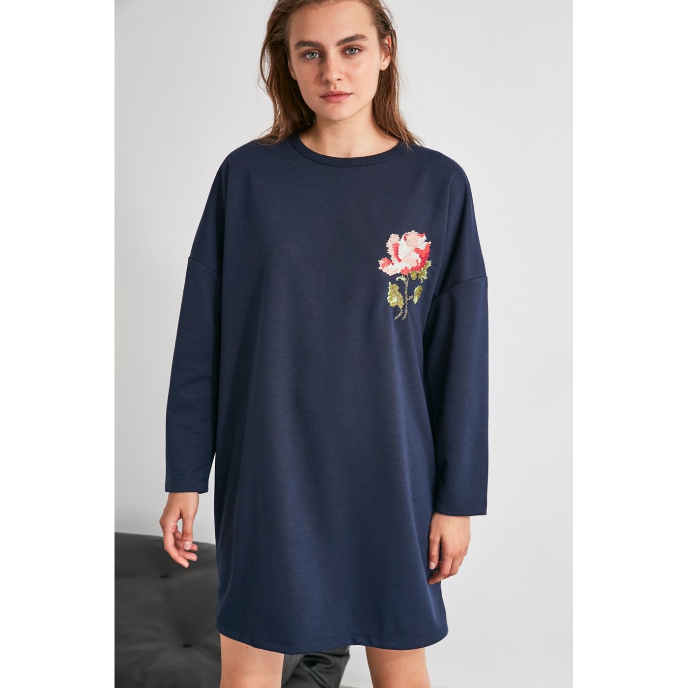 Trendyol Navy Embroidered Knitting Dress