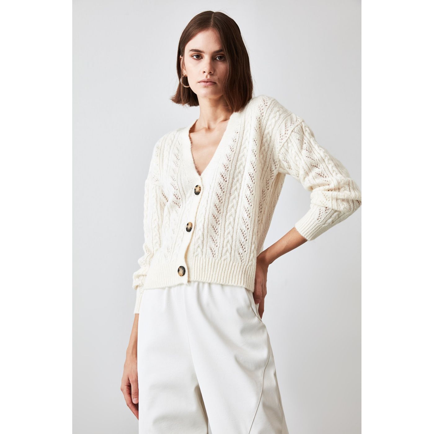 Trendyol Ekru Ajurlu Knitwear Cardigan