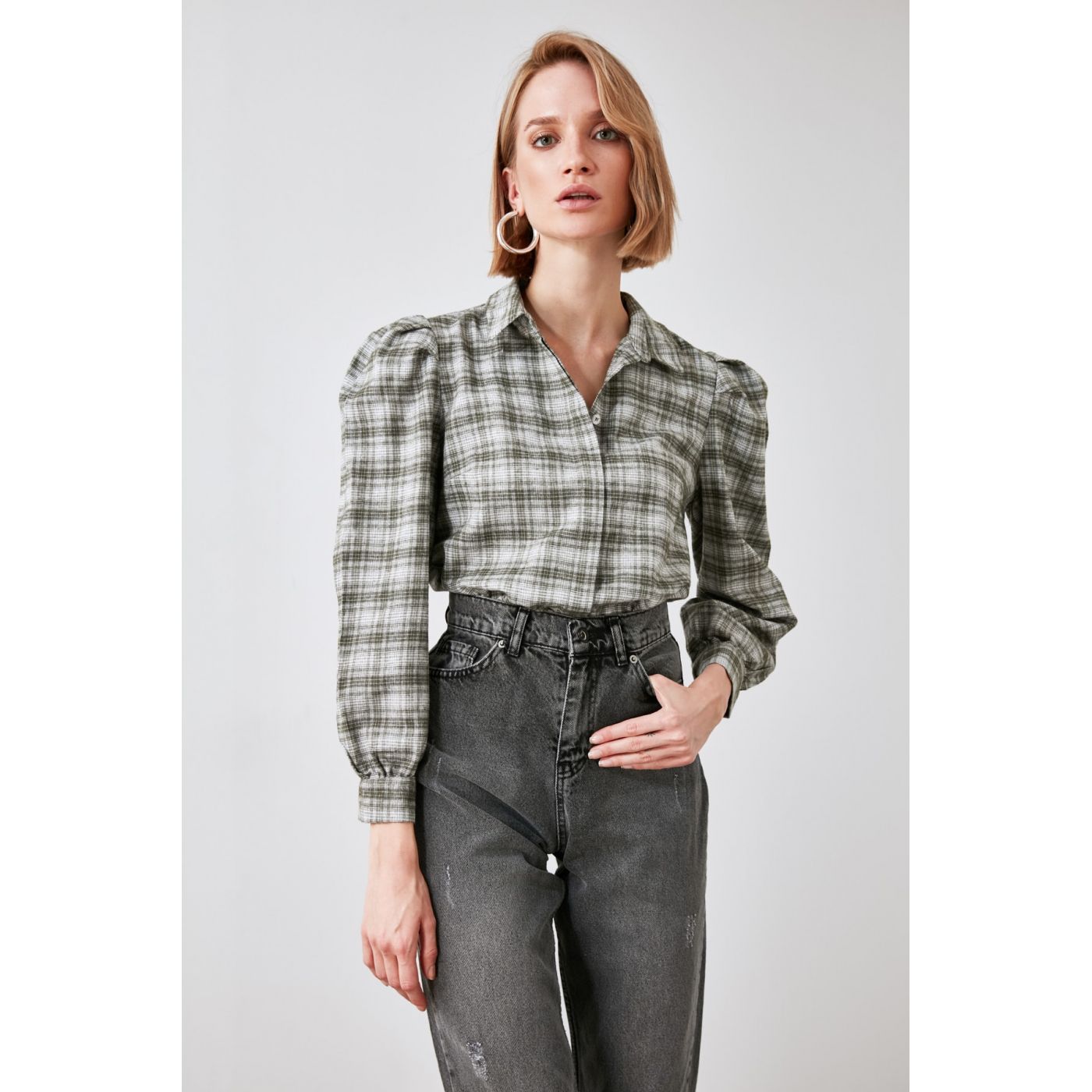 Trendyol Green Balloon Sleeve Shirt