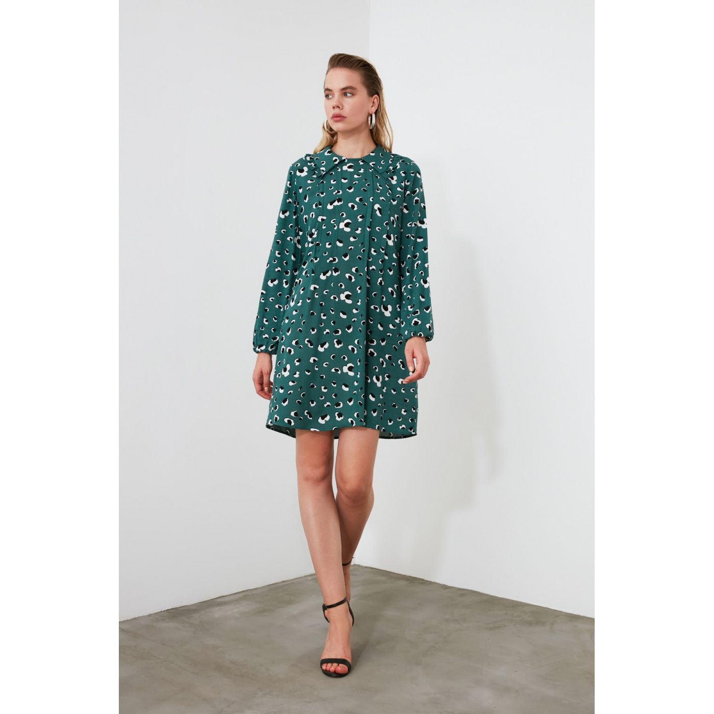 Trendyol Green Patterned NeckLine Detailed Dress