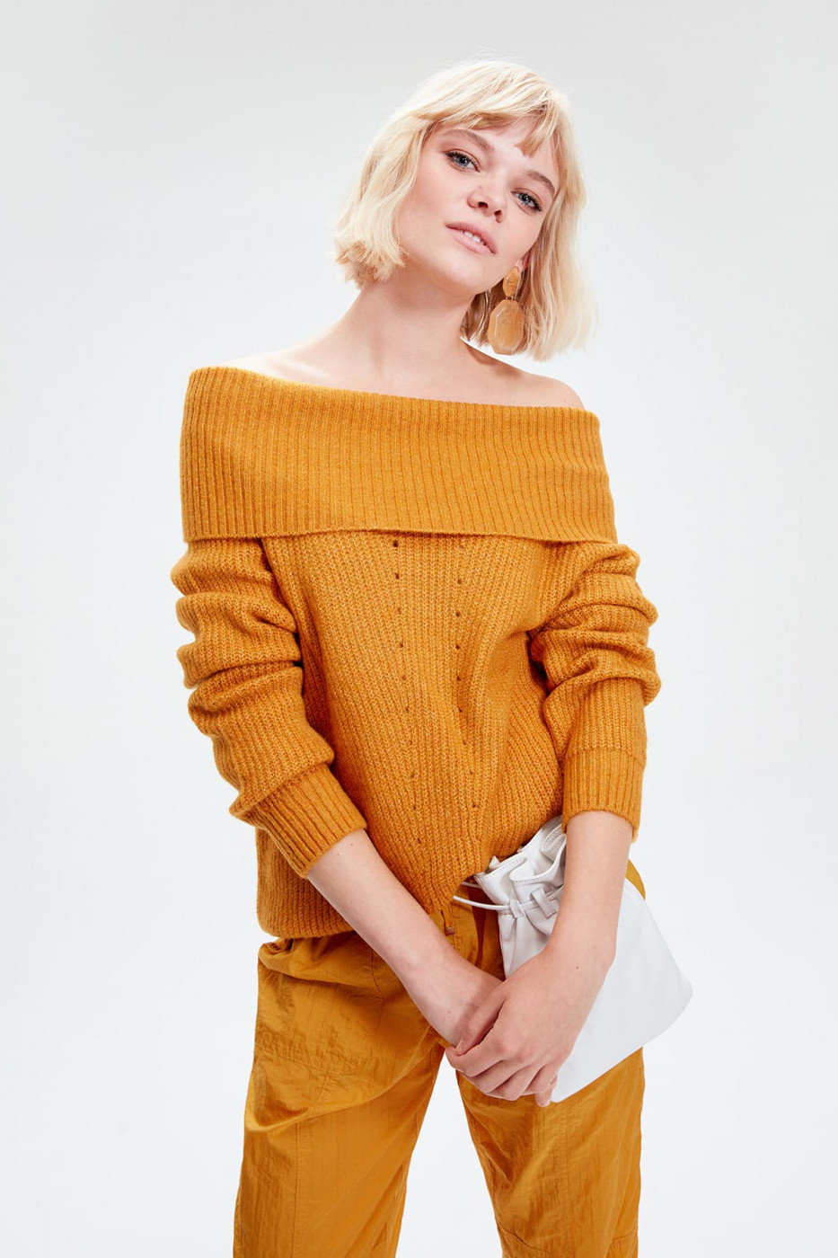 Trendyol Mustard Carmen Collar Knitwear Sweater