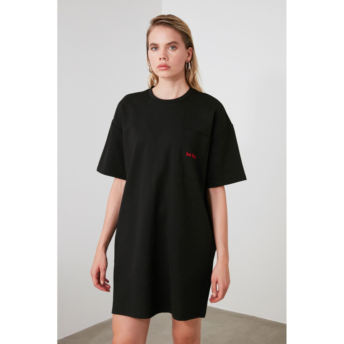 Trendyol Black Embroidered Mini Knitted Dress