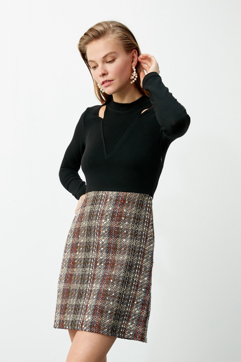 Trendyol MultiColor Collar Detailed Tweed Dress